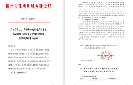 冶建位列榜首！2024年度柳州市施工企業(yè)信用評價結(jié)果公布