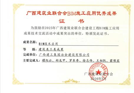 【喜訊】冶建第十分公司榮獲BIM施工應(yīng)用三類(lèi)成果